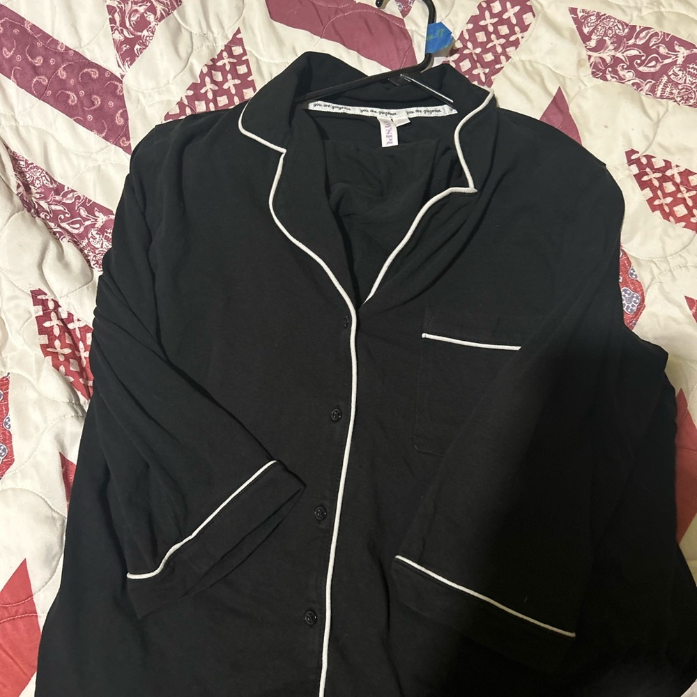 JoyLab Black PJ Set with White Accents